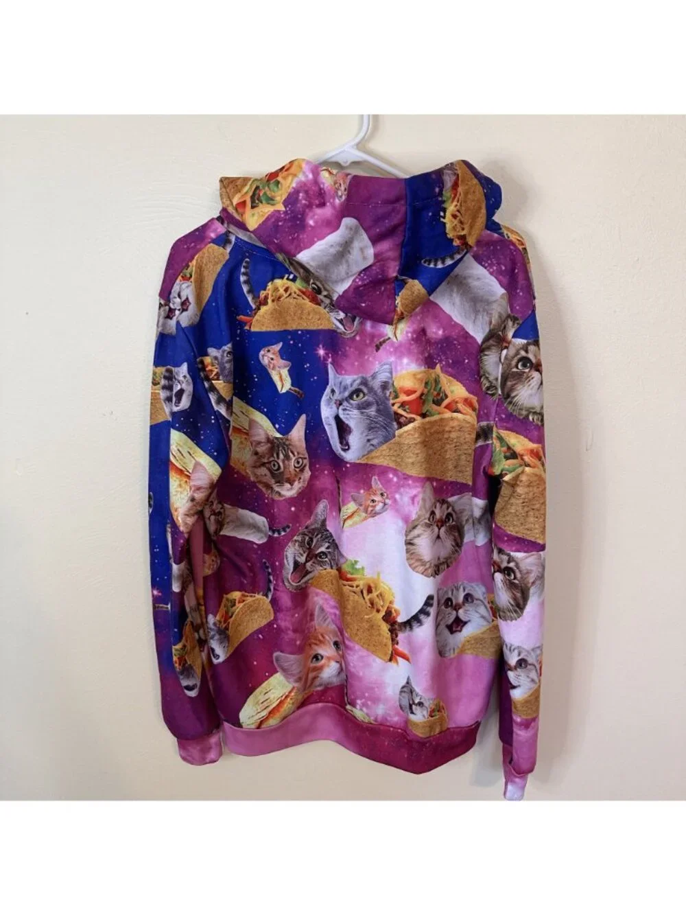Graphic Print Funny Cat Hoodie Taco Galaxy Pink Sweatshirt Large Unisex - Picture 4 of 6